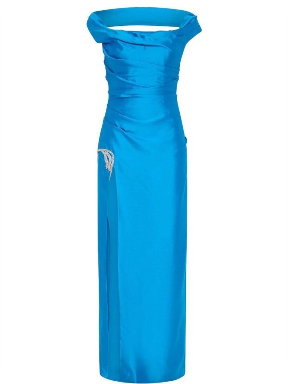 Rachel Gilbert Bailey Blue Embellished Off-shoulder Gown Silk Wool AU6/US2 NWT